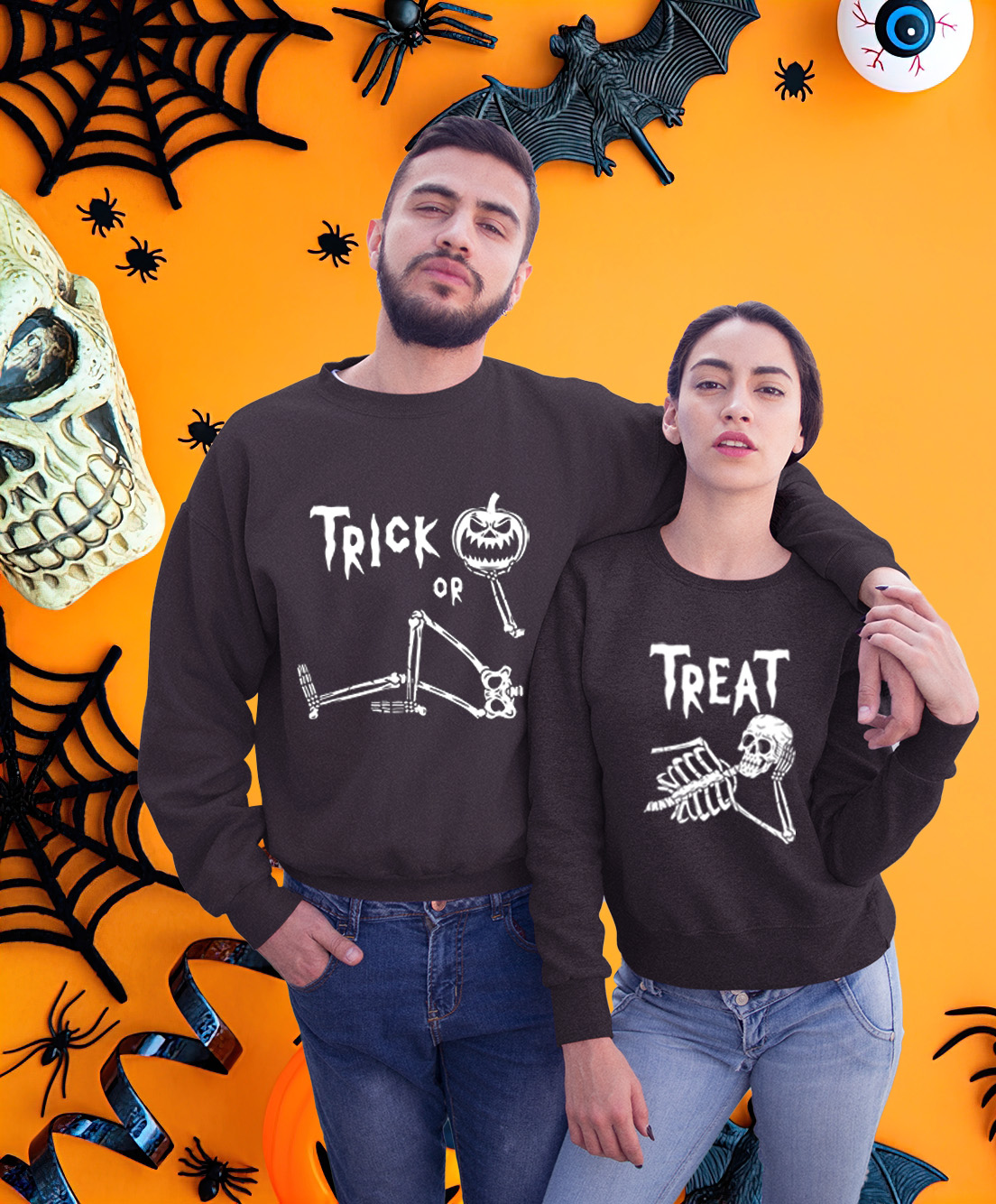 Trick Or Treat Funny Halloween Lover Matching Couple Sweatshirt