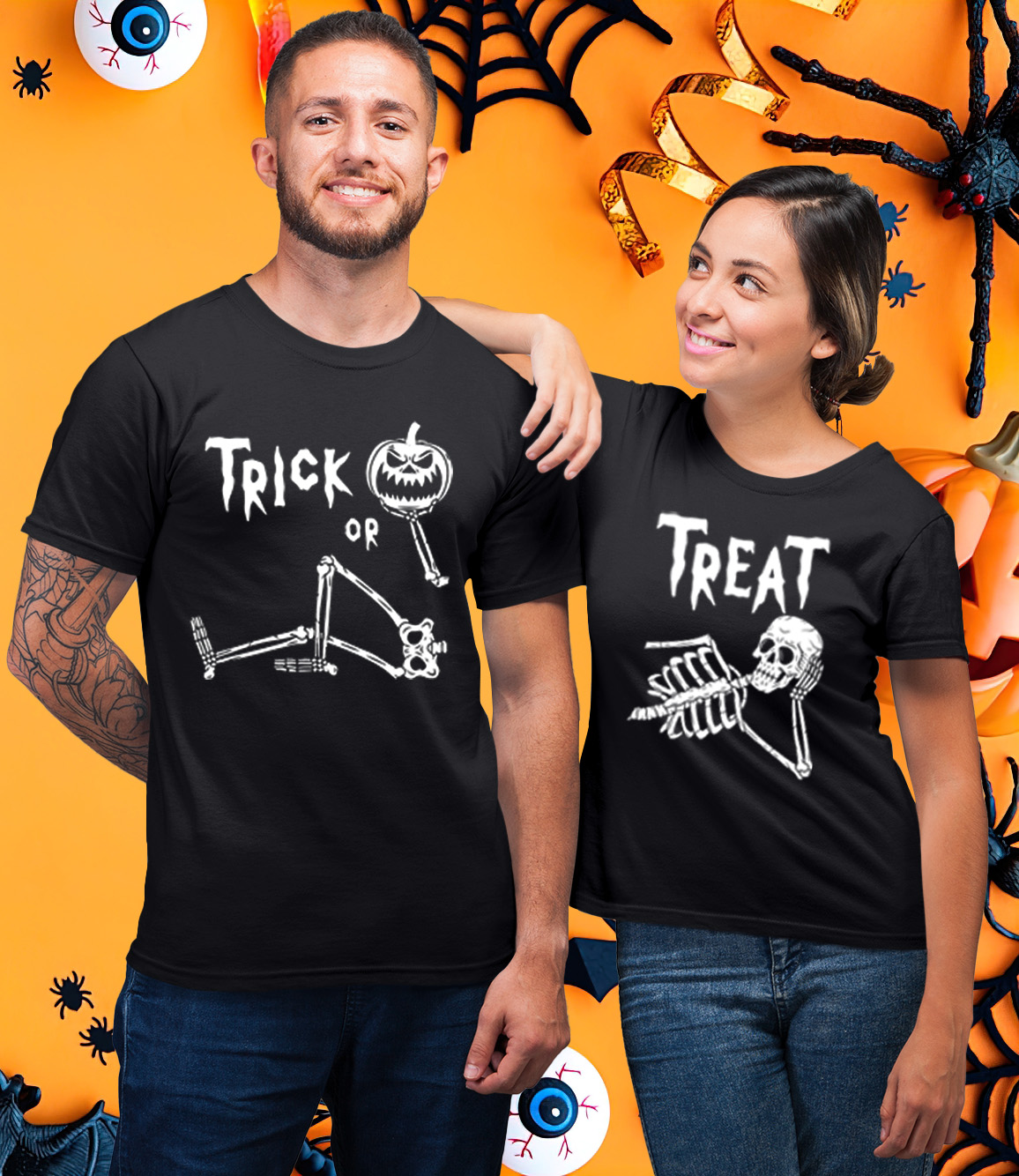 Trick Or Treat Funny Halloween Lover Matching Couple T-Shirt