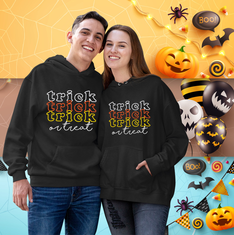 Trick Trick Trick Or Treat Funny Halloween Lover Matching Couple Hoodie