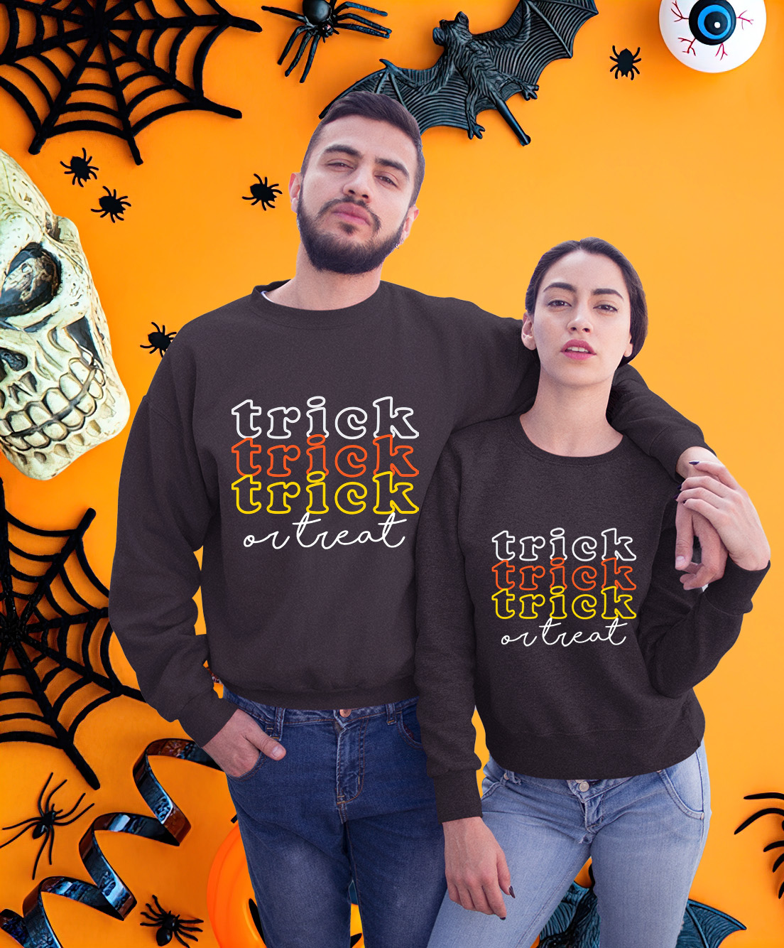 Trick Trick Trick Or Treat Funny Halloween Lover Matching Couple Sweatshirt