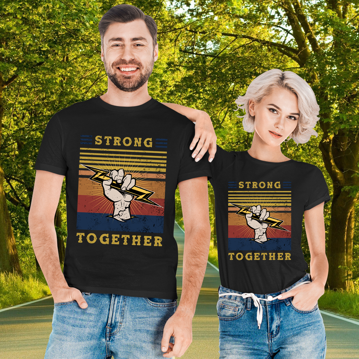 Luxury Hand Holding Lightning Strong Together Couple Lover Matching T-Shirts