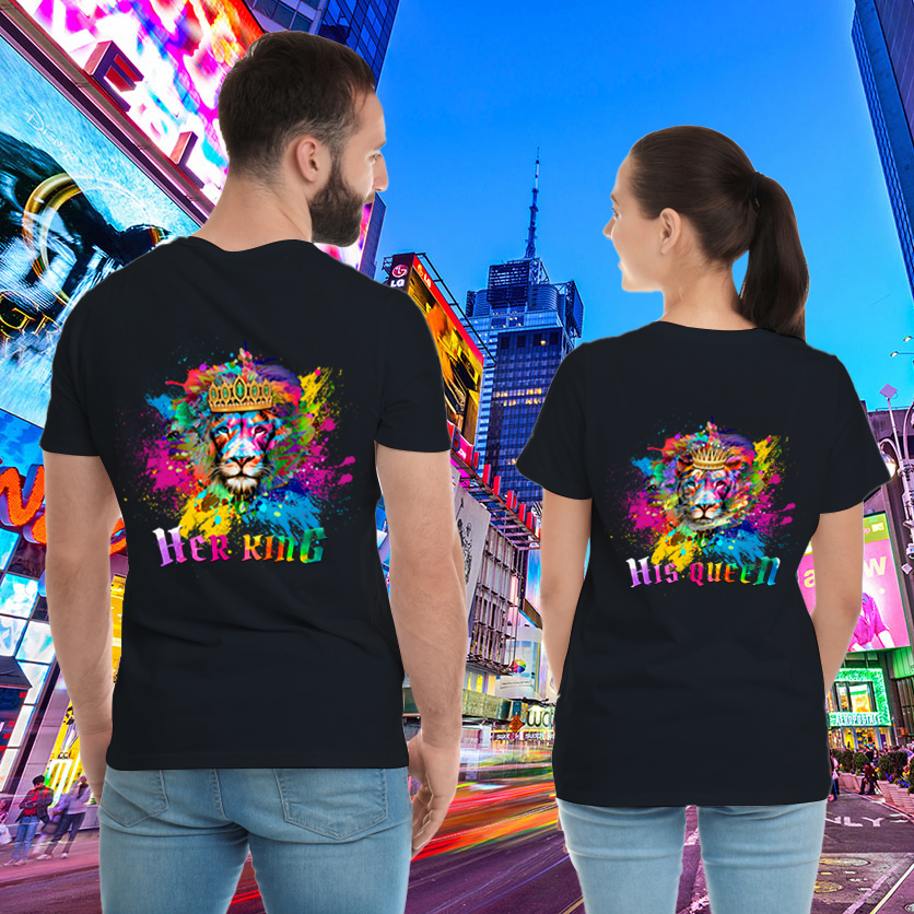 Couple Gift – Colorful Lion Her King His Queen Couple Lover Matching T-Shirts