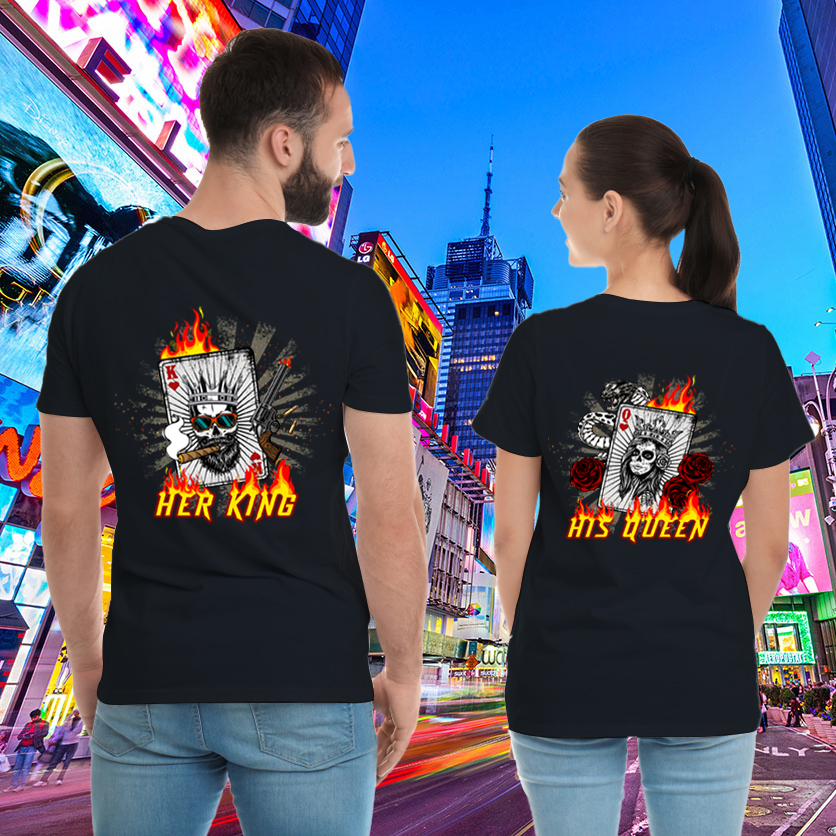 Couple Gift – Playing Card Her King His Queen Flame Skull Couple Lover Matching T-Shirts