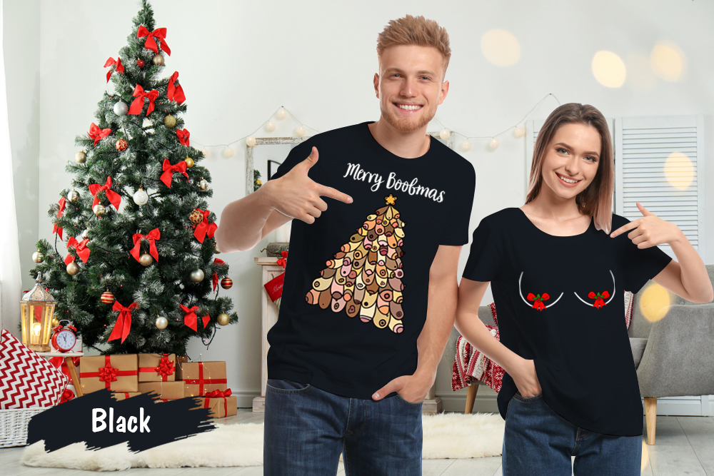 Funny Ugly Christmas Boobs Tree Matching Couples T-Shirt