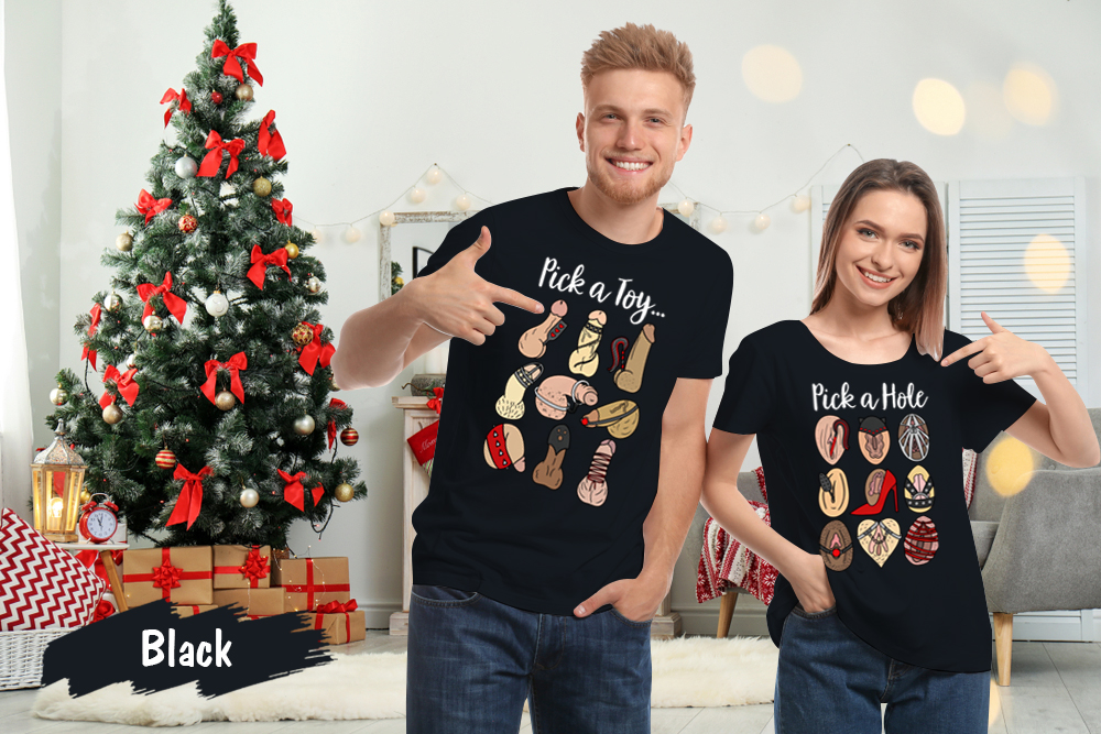 Ugly Christmas Pick A Hole A Toy Funny Matching Couples T-Shirt