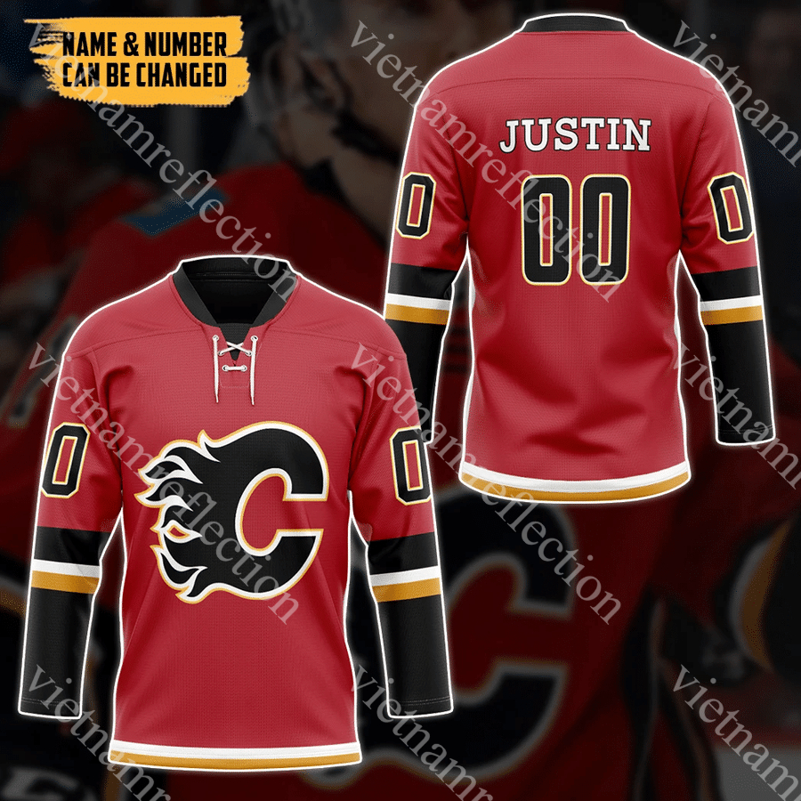 Calgary Flames NHL red personalized custom hockey jersey