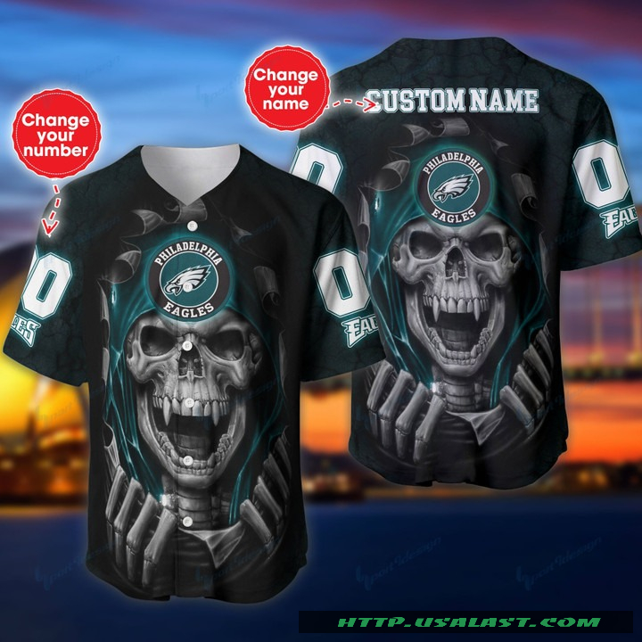 New Personalized Philadelphia Eagles Vampire Skull Baseball Jersey Shirt