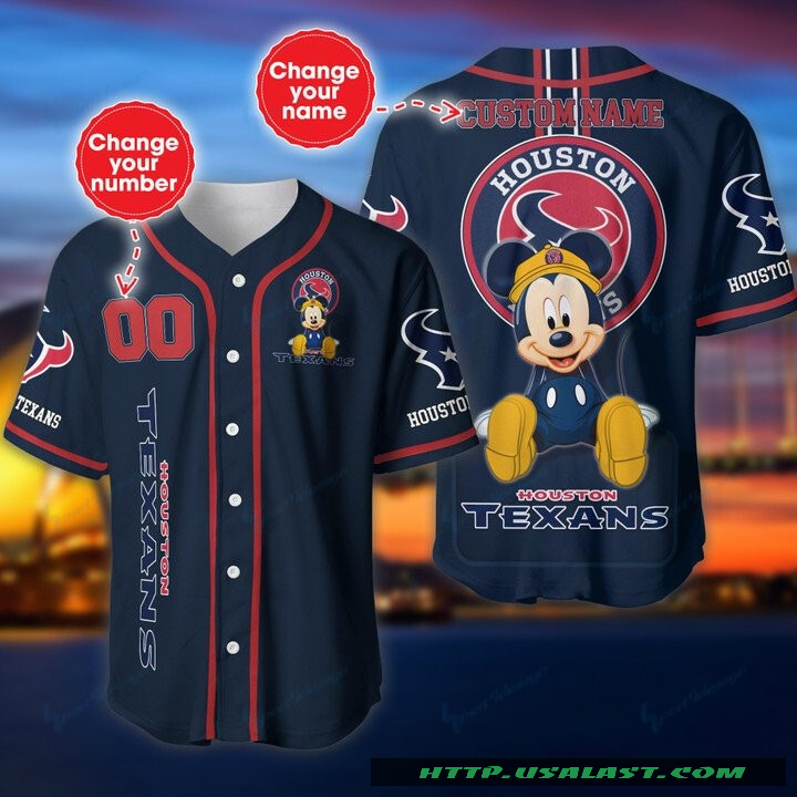 New Houston Texans Mickey Mouse Personalized Baseball Jersey Shirt