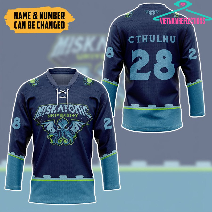 Cthulhu Miskatonic University navy personalized custom hockey jersey