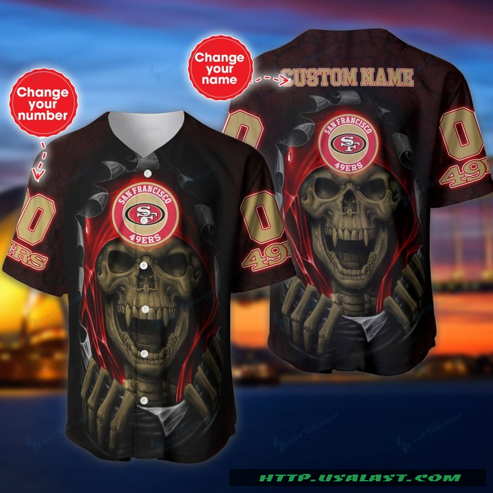 New Personalized San Francisco 49ers Vampire Skull Baseball Jersey Shirt