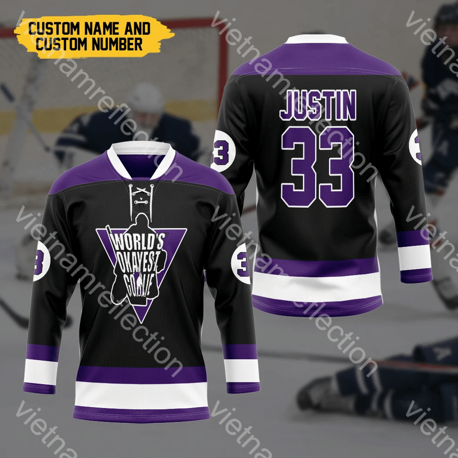 World’s Okayest Goalie personalized custom hockey jersey