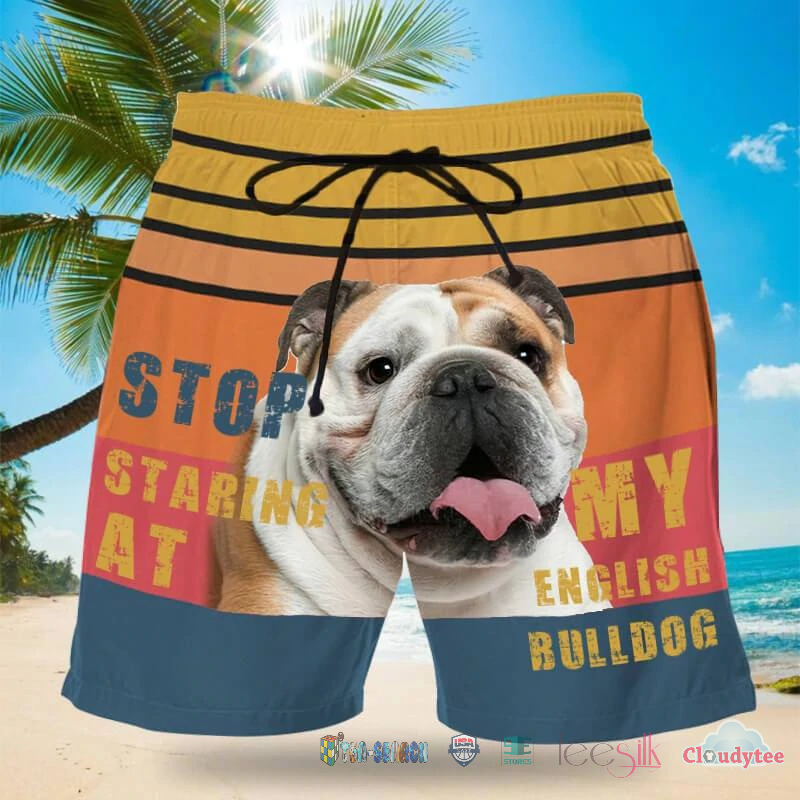 Awesome Stop Staring At My English Bulldog Beach Shorts