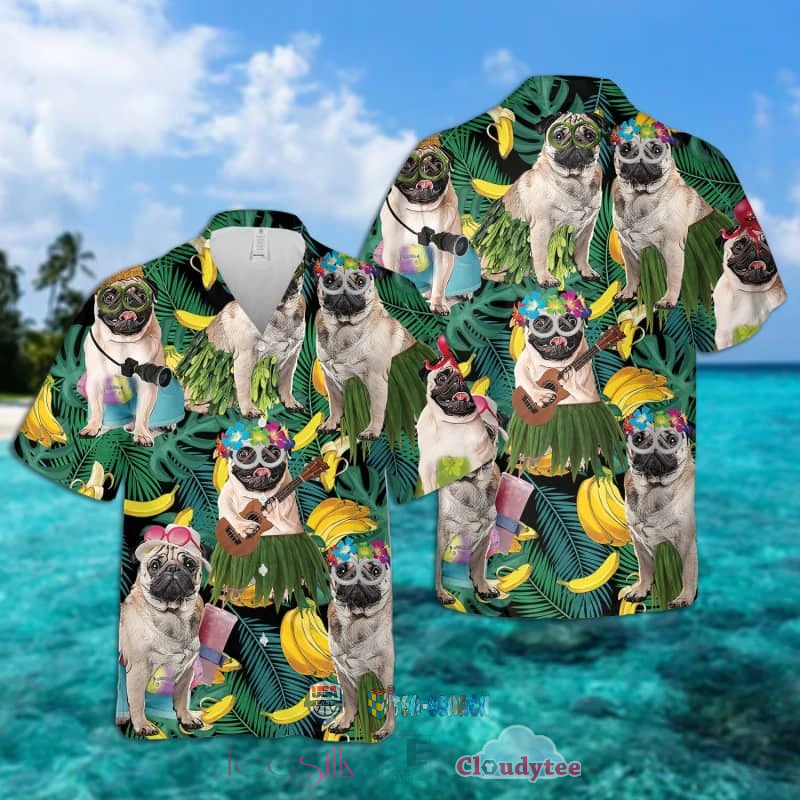 NEW Pug Dog Banana Tropical Hawaiian Shirt