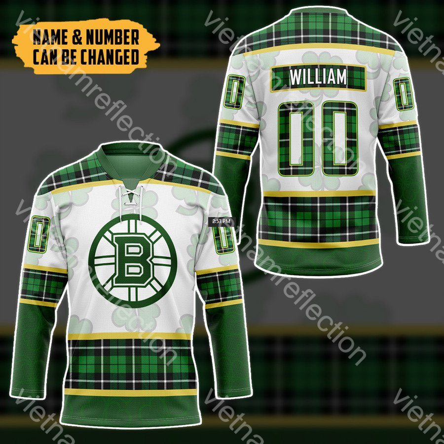 St. Patrick’s Day NHL Boston Bruins personalized custom hockey jersey
