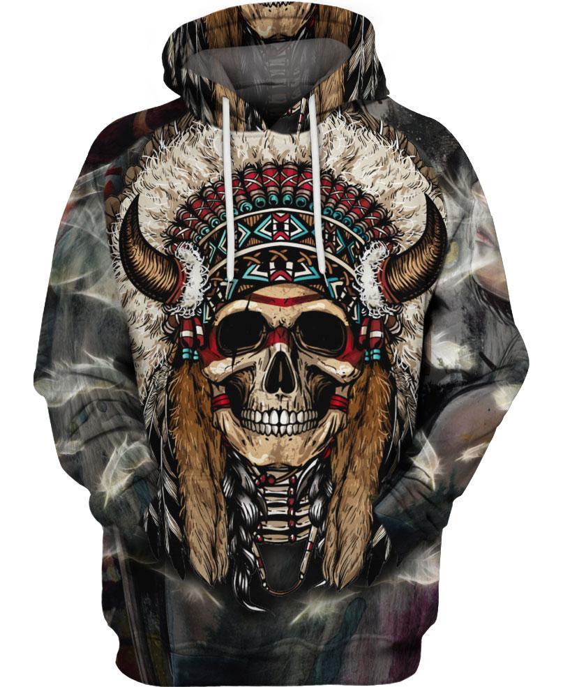 HOT Unique Native Skull All Over Printed 3D Hoodie