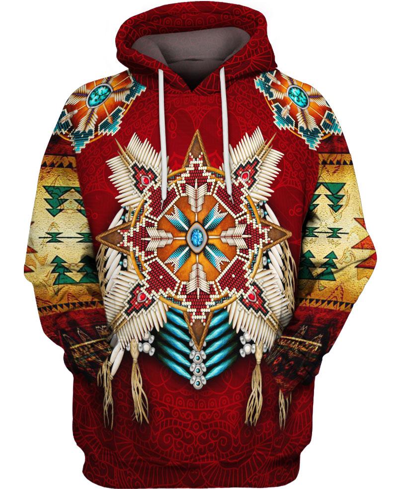 HOT Native American pattern red All Over Printed 3D Hoodie