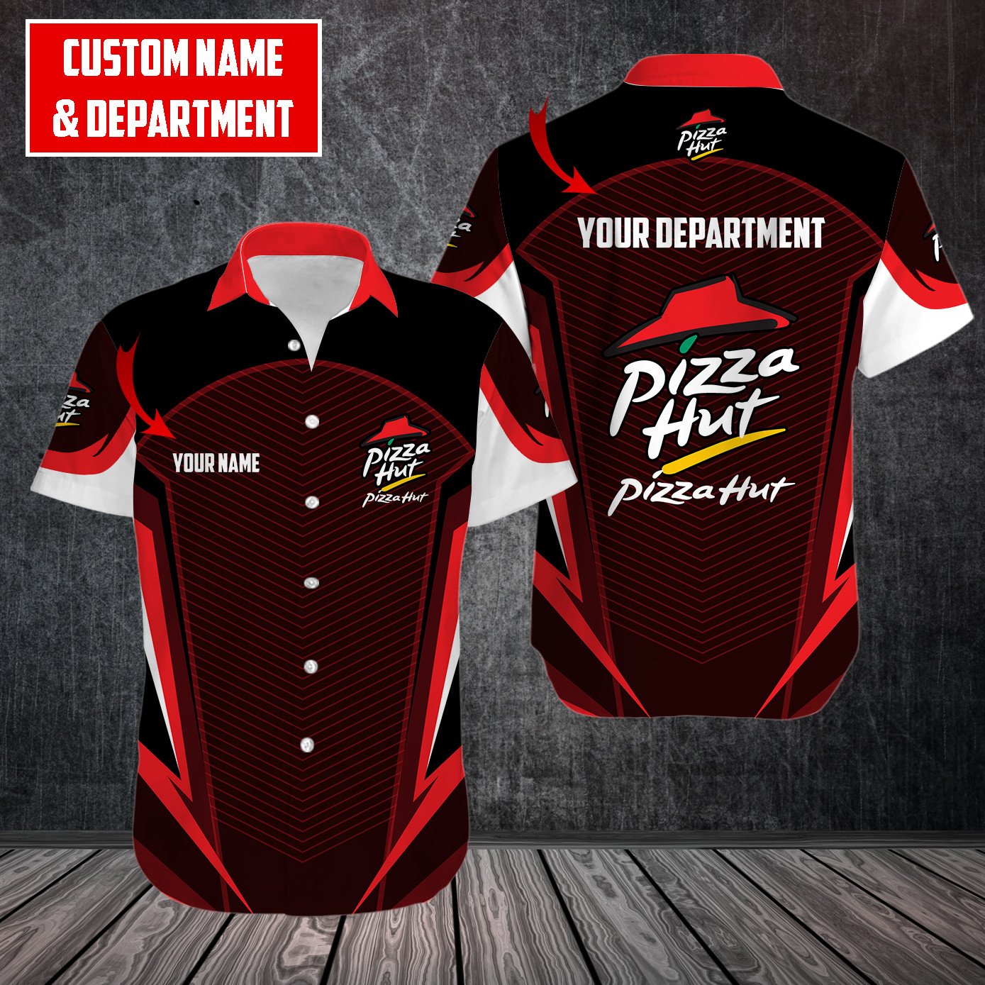 NEW Personalized Pizza Hut red black custom Hawaii Shirt