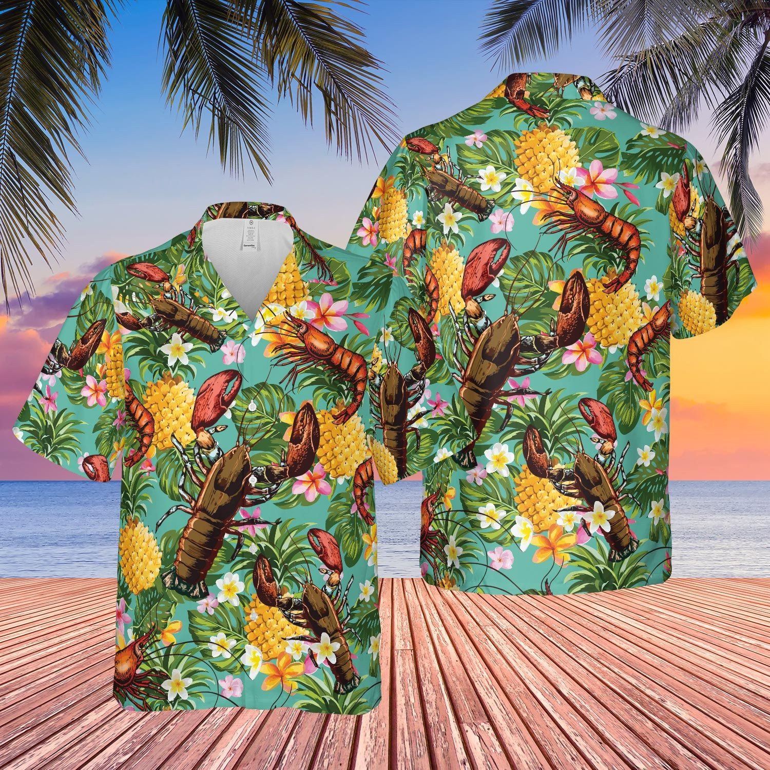 NEW Lobster Tropical Short Sleeve Hawaiian Shirt