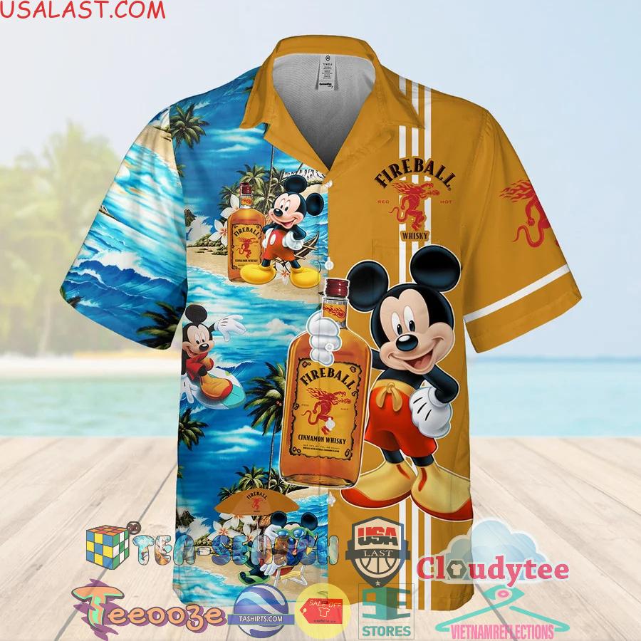 Fireball Cinnamon Whisky Mickey Mouse Aloha Summer Beach Hawaiian Shirt