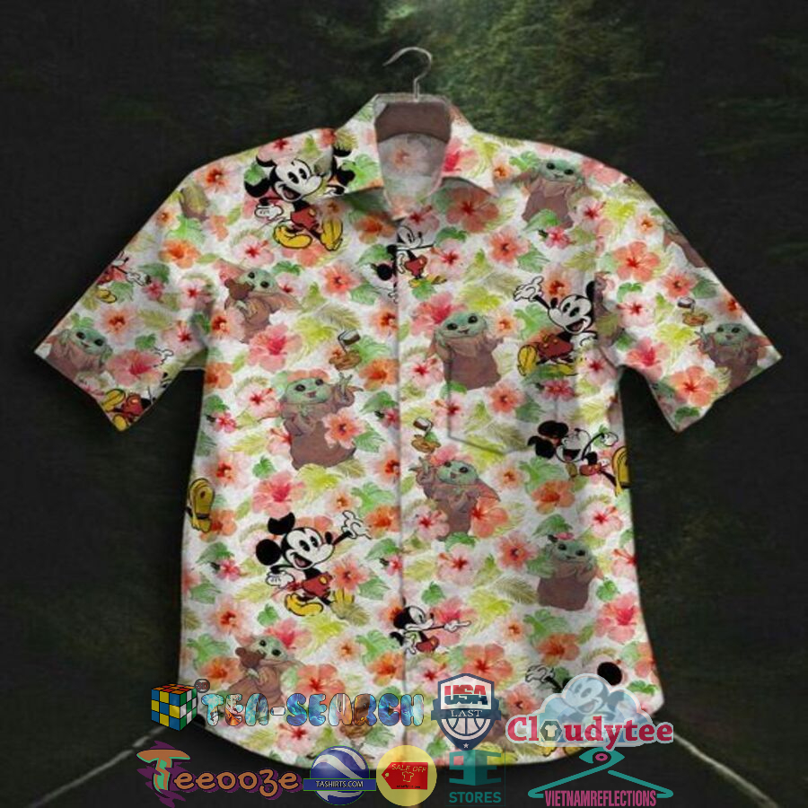 Mickey Mouse Baby Yoda Flowers Hawaiian Shirt