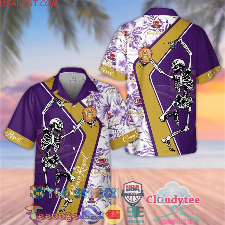 Crown Royal Happy Skeleton Flowery Aloha Summer Beach Hawaiian Shirt