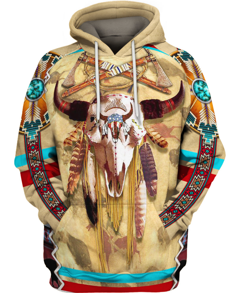 HOT Buffalo Skull Native American All Over Printed 3D Hoodie