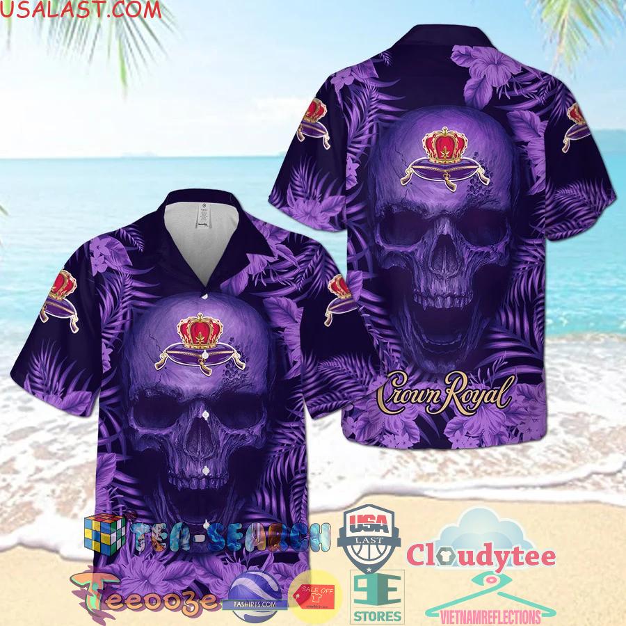 Crown Royal Angry Skull Flowery Aloha Summer Beach Hawaiian Shirt