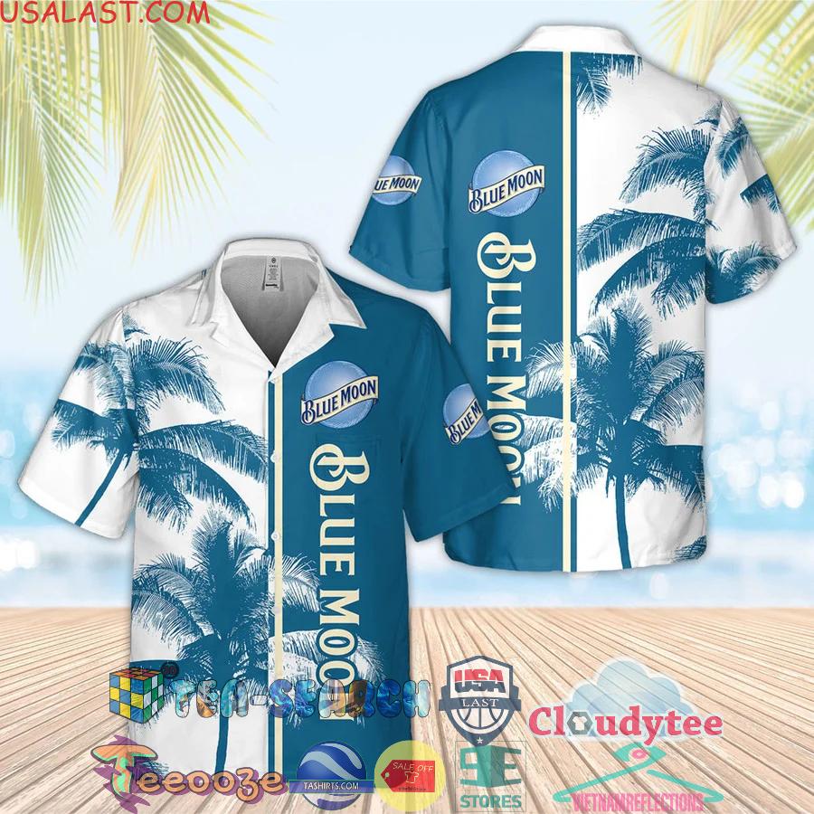 Blue Moon Beer Palm Tree Aloha Summer Beach Hawaiian Shirt