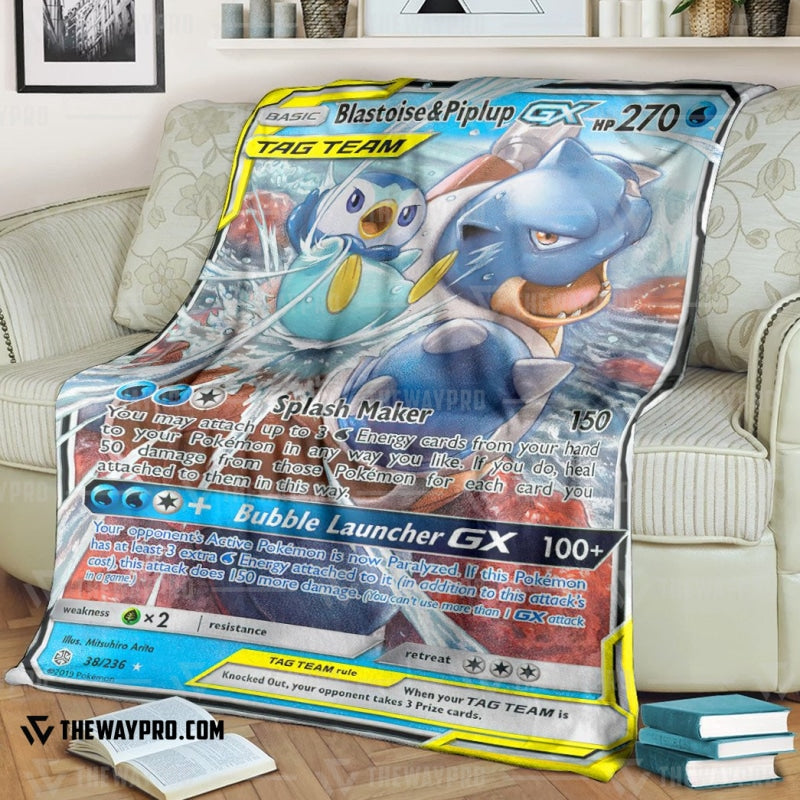 Anime Pokemon Blastoise & Piplup-GX Cosmic Eclipse Soft Blanket