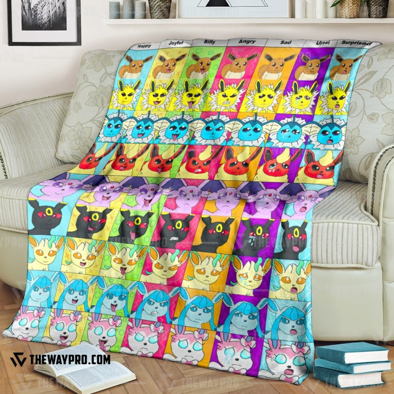 Anime Pokemon Eevee And The Evolution Emotion Faces Soft Blanket