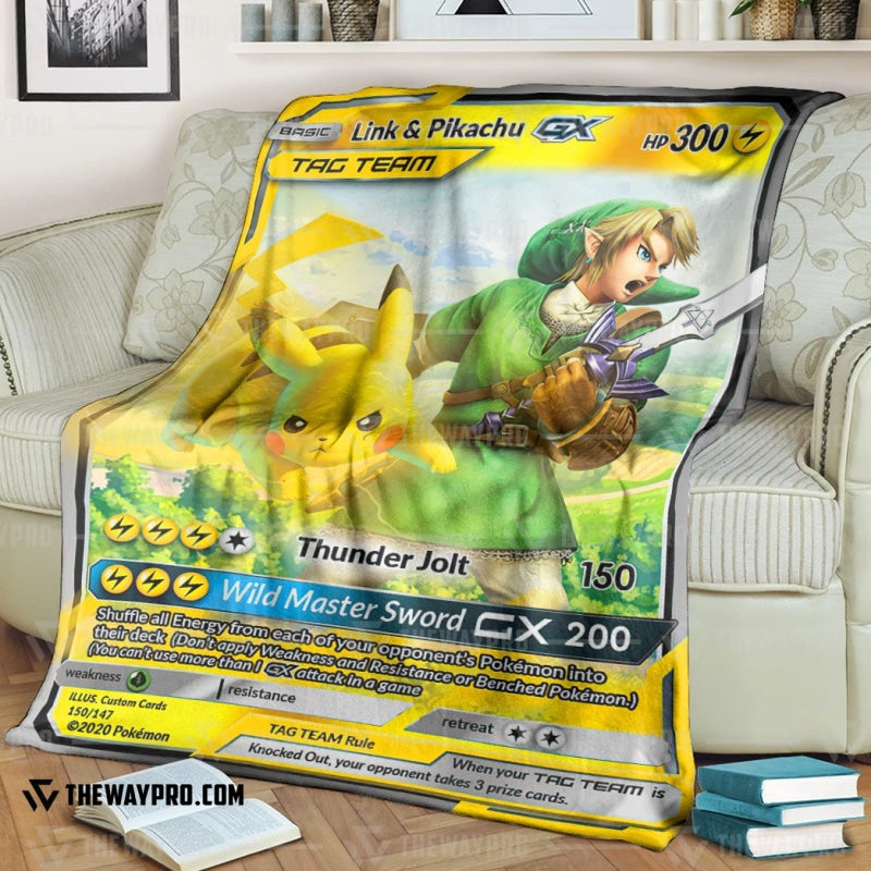 Anime Pokemon Link & Pikachu Tag Team GX Soft Blanket
