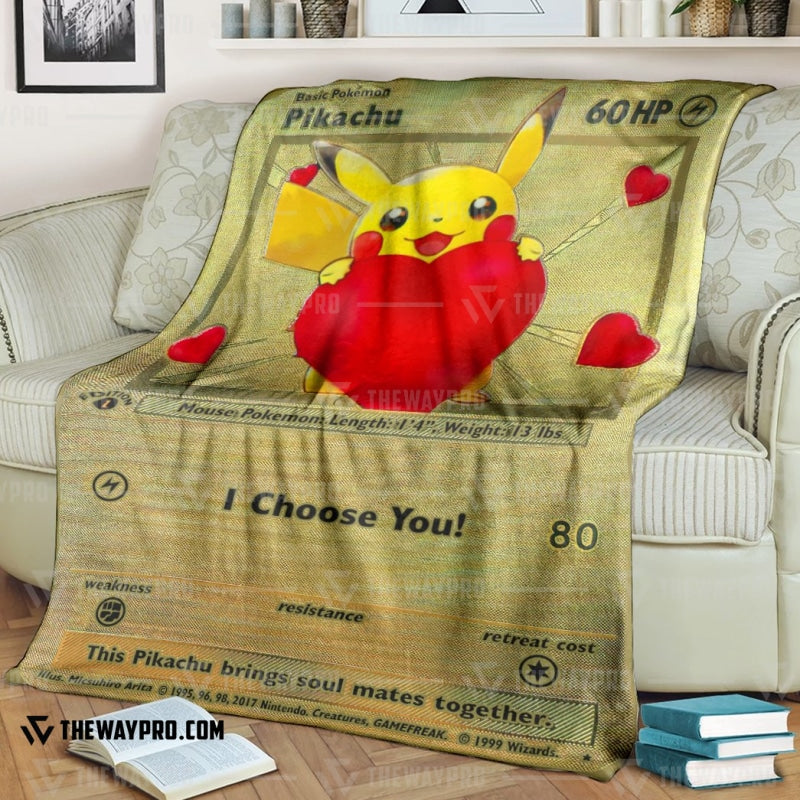 Anime Pokemon Pikachu I Choose You Gold Card Soft Blanket