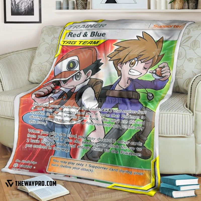 Anime Pokemon Red & Blue Trainer Soft Blanket