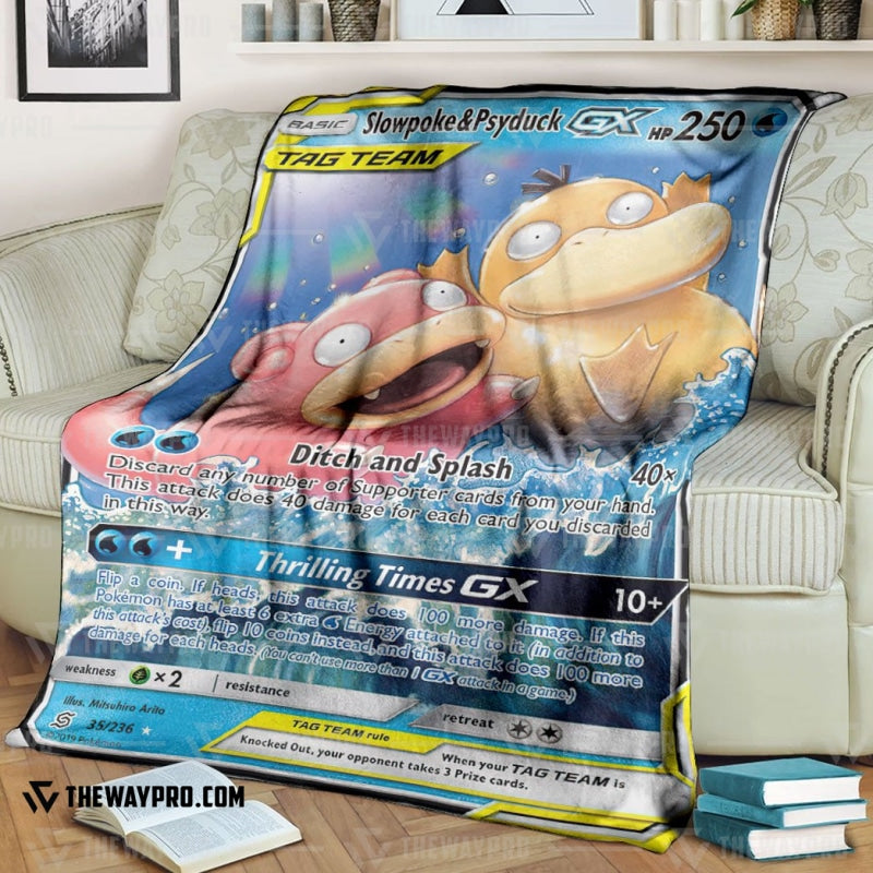 Anime Pokemon Slowpoke & Psyduck-GX Unified Minds Soft Blanket