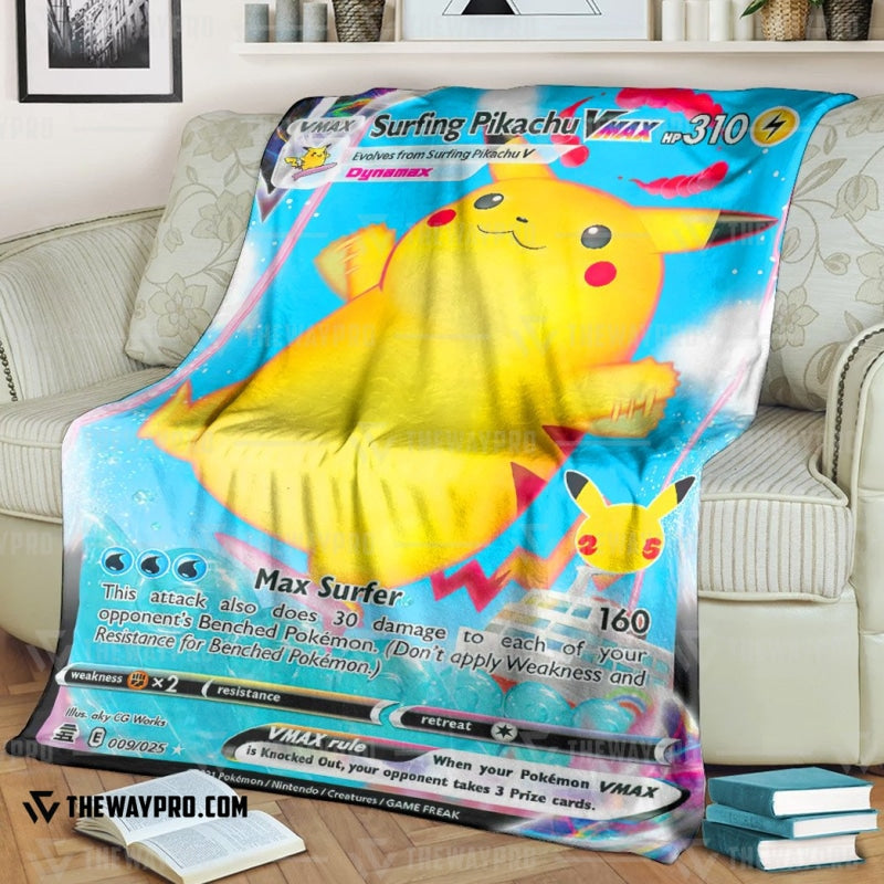Anime Pokemon Surfing Pikachu VMAX Soft Blanket