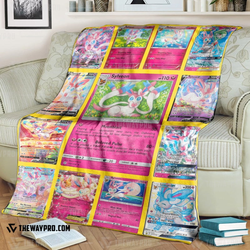 Anime Pokemon Sylveon Cards Soft Blanket