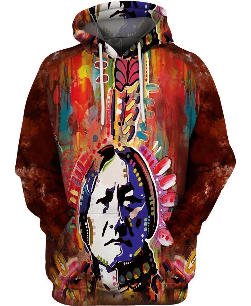 HOT Chief Sitting Bull art All Over Printed 3D Hoodie