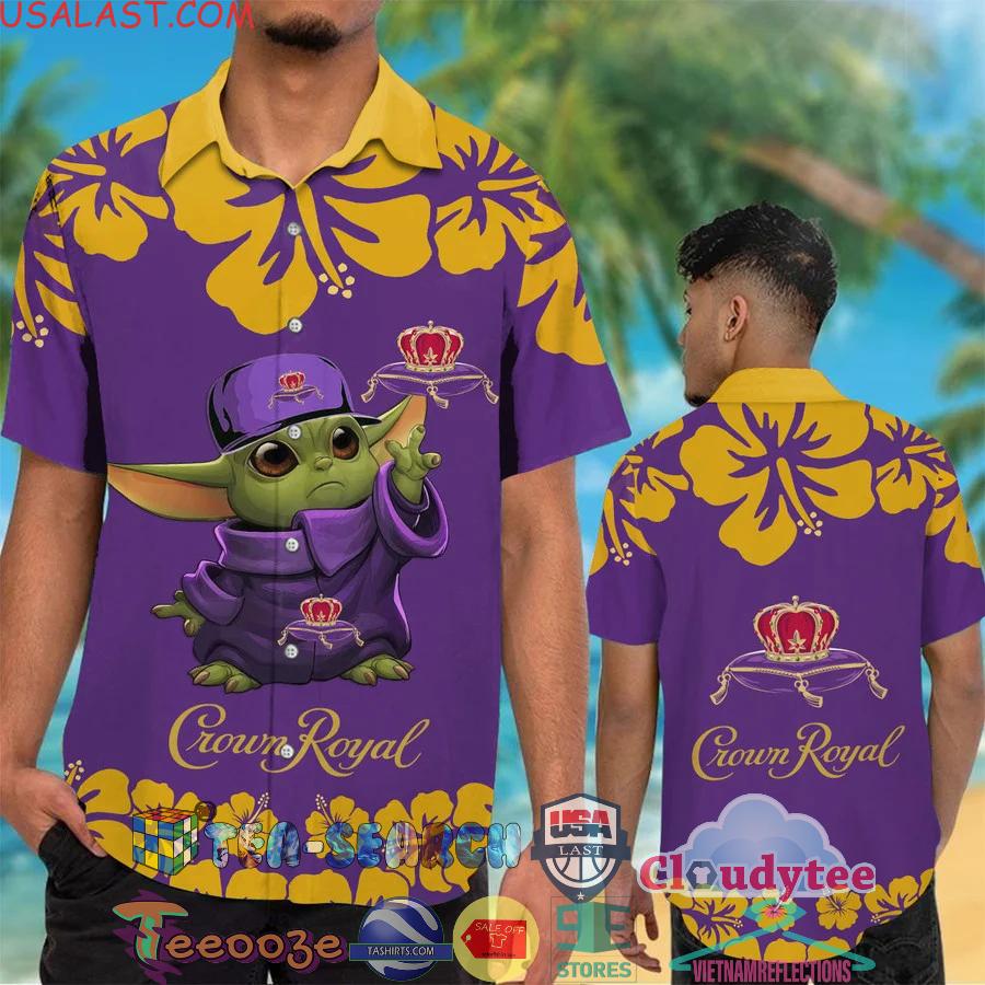 Crown Royal Baby Yoda Hibiscus Aloha Summer Beach Hawaiian Shirt