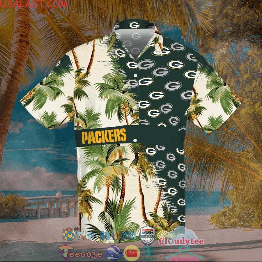 Green Bay Packers NFL Team Palm Tree All Over Print Hawaiian Shirt