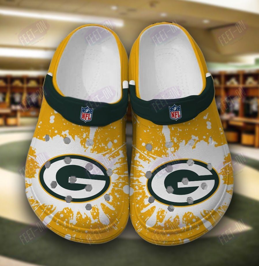 BEST Green Bay Packers NFL logo white yellow crocs crocband Shoes
