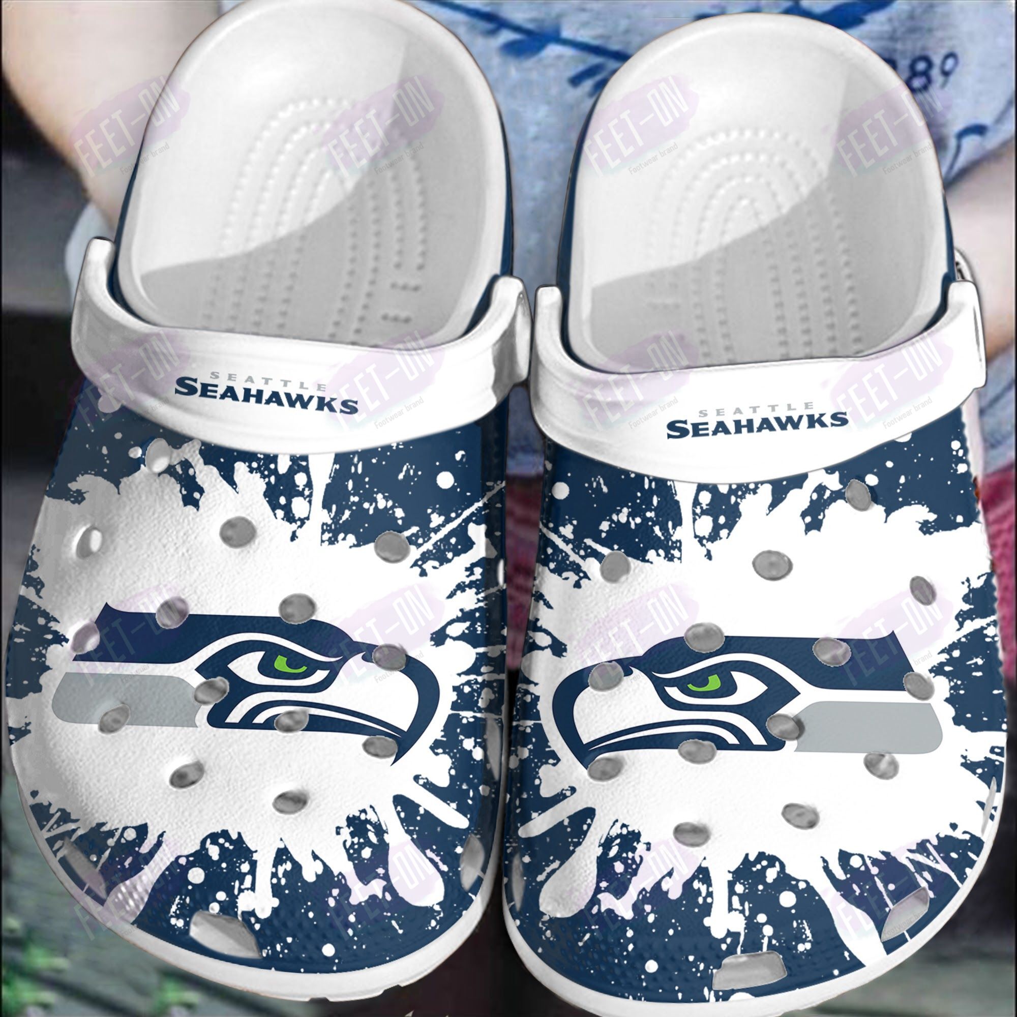 BEST Seattle Seahawks NFL logo white blue crocs crocband Shoes