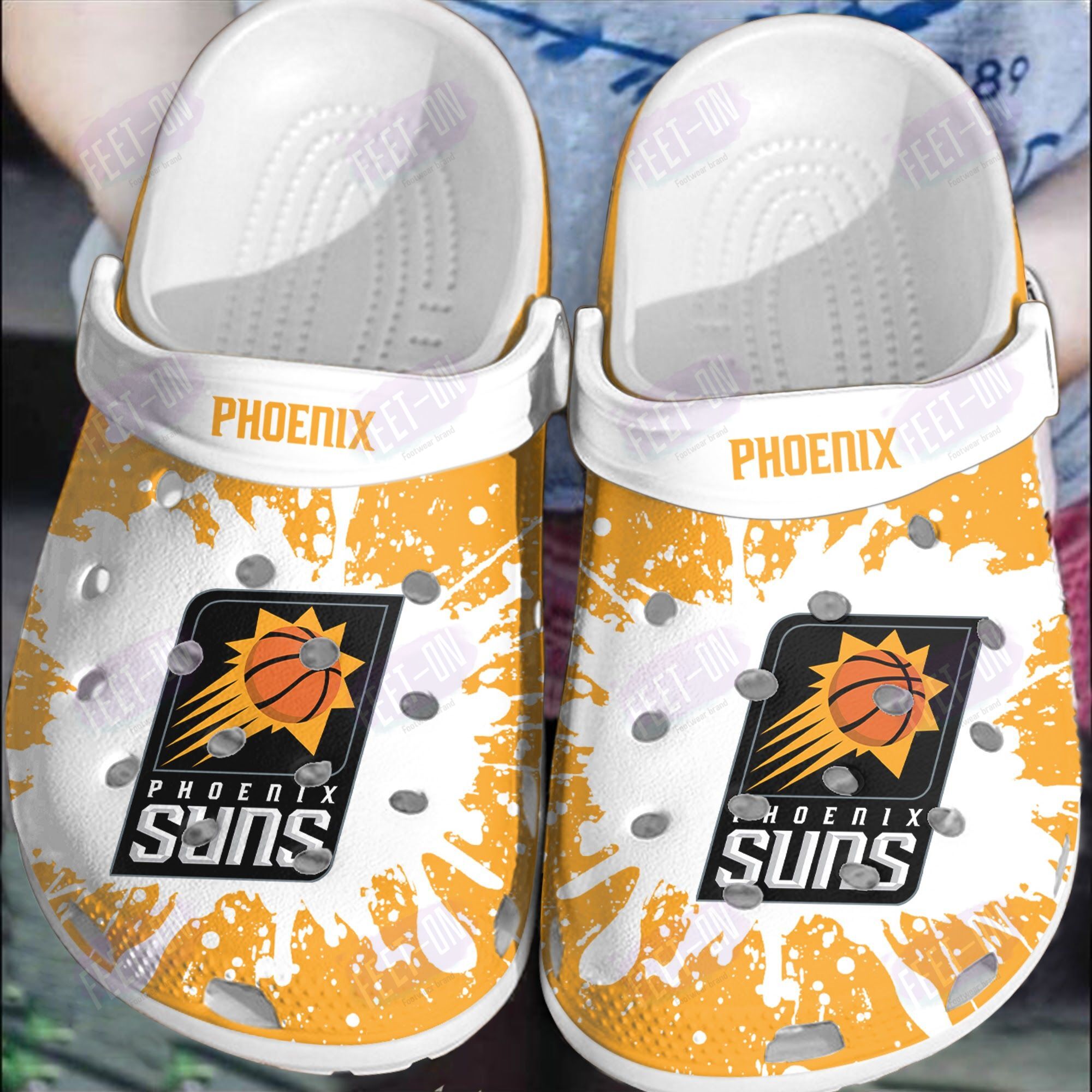 BEST Phoenix Suns NBA logo white orange crocs crocband Shoes