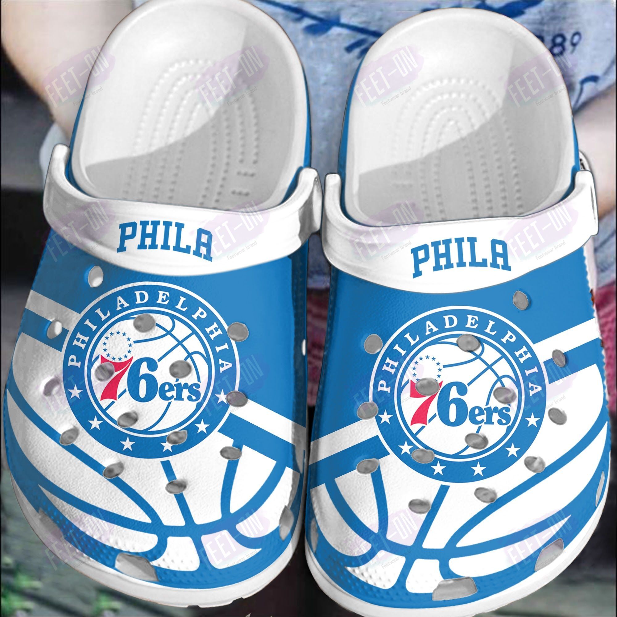 BEST Philadelphia 76ers NBA logo white blue crocs crocband Shoes