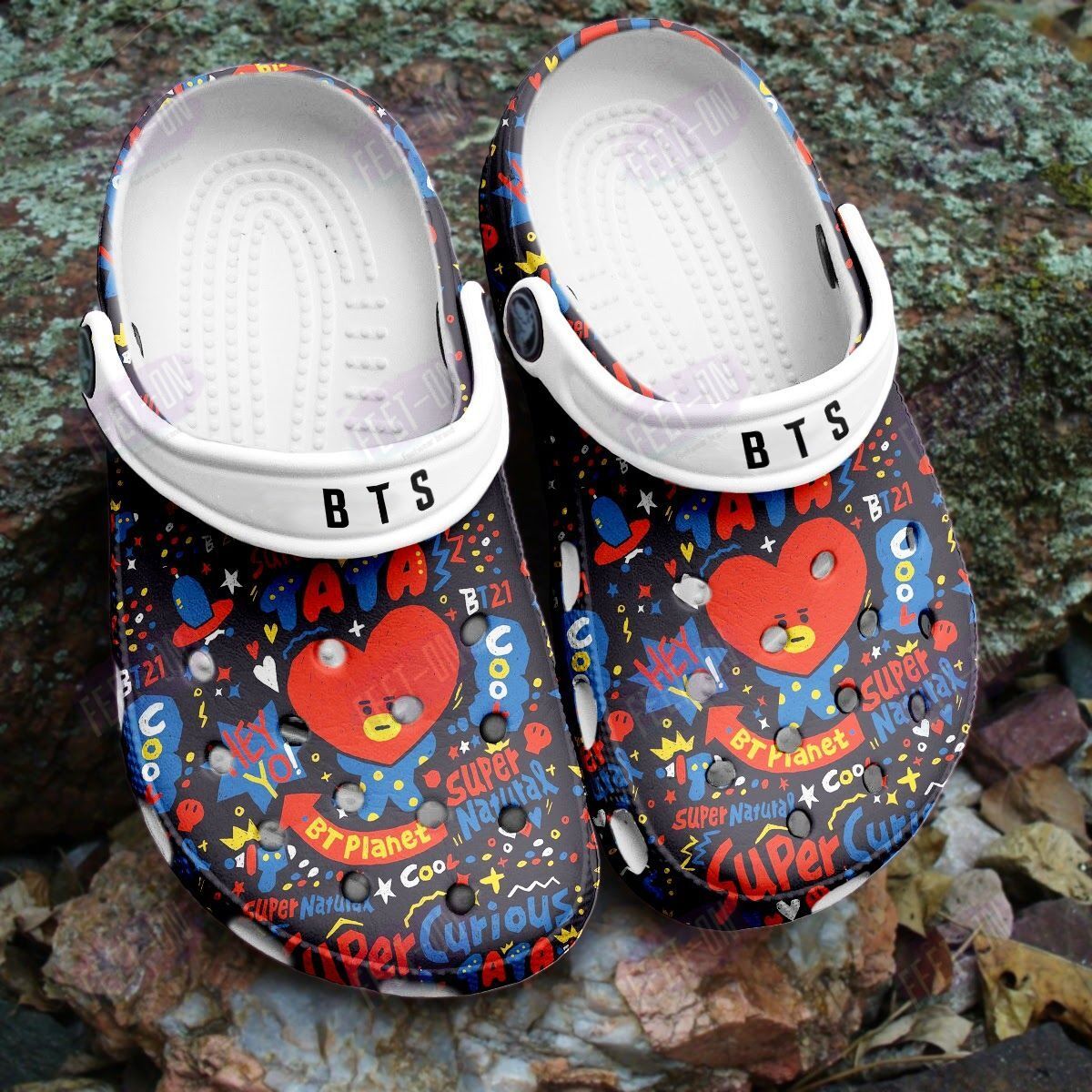 BEST Tata BT21 BTS pizza black crocband Shoes