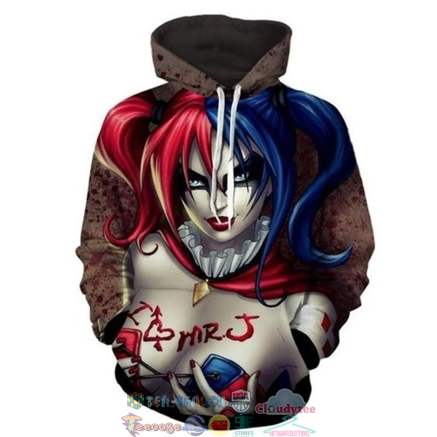 Harley Quinn I Love Mr Joker Red Tattoo 3D Hoodie