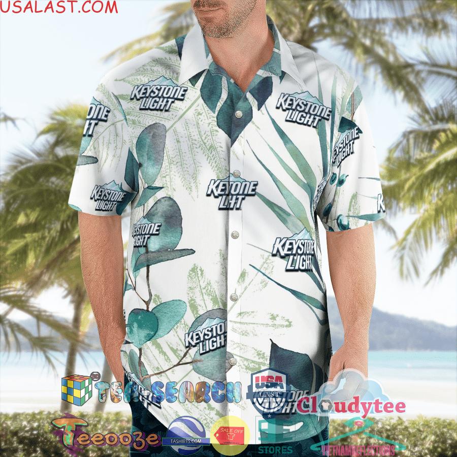 Keystone Light Beer Flowery Aloha Summer Beach Hawaiian Shirt