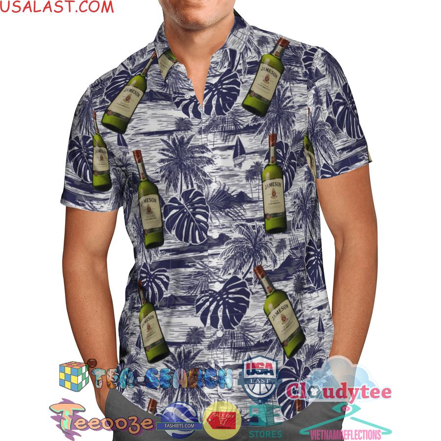 Jameson Irish Whiskey Troipical Palm Tree Aloha Summer Beach Hawaiian Shirt