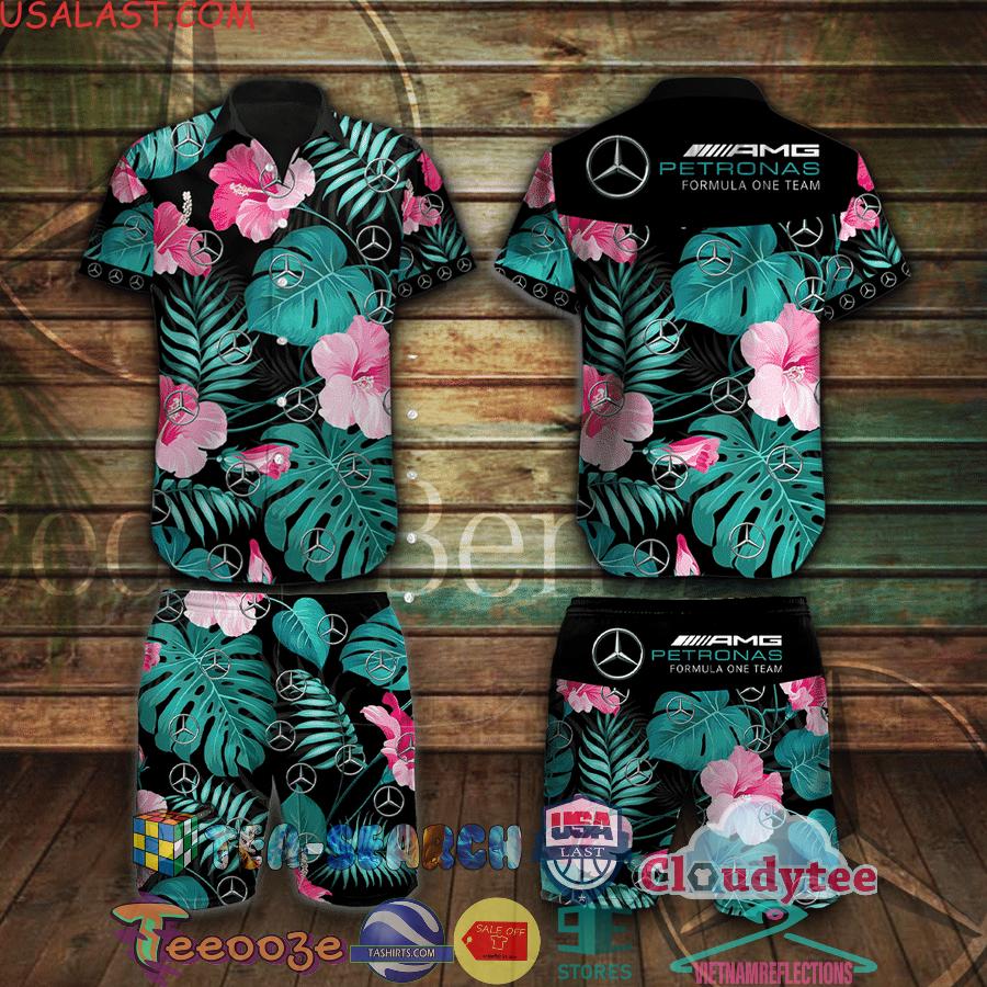 Mercedes AMG Petronas F1 Team Tropical Flowery Aloha Summer Beach Hawaiian Shirt