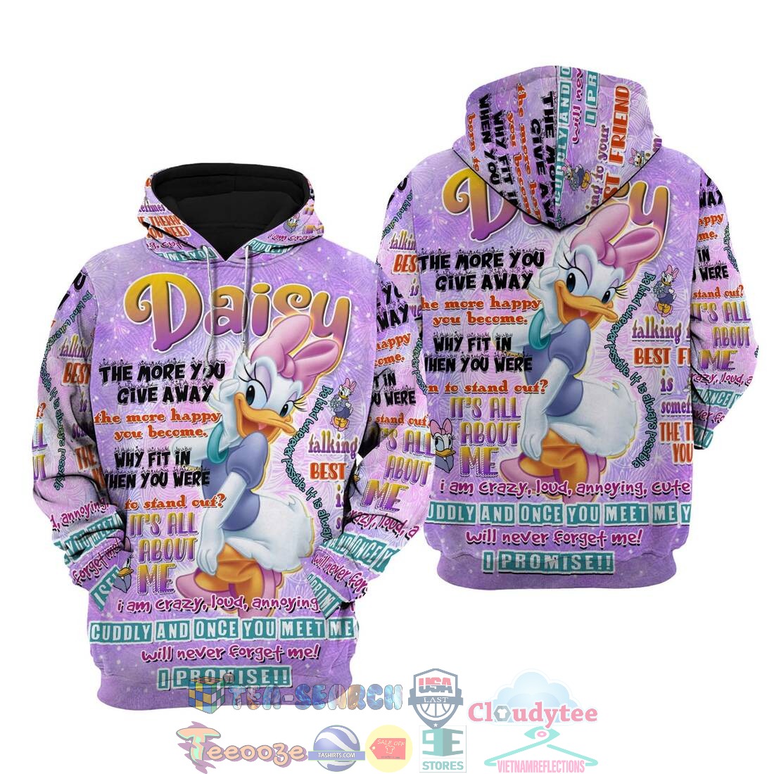 Daisy Duck Punk Words Pattern Disney Quotes Hoodie 3d