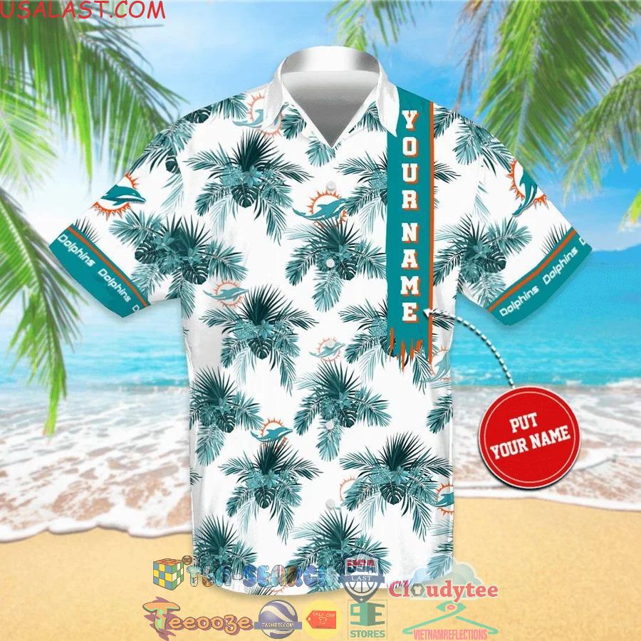 Personalized Name Miami Dolphins NFL Team Tropical Leaves All Over Print Hawaiian Shirt